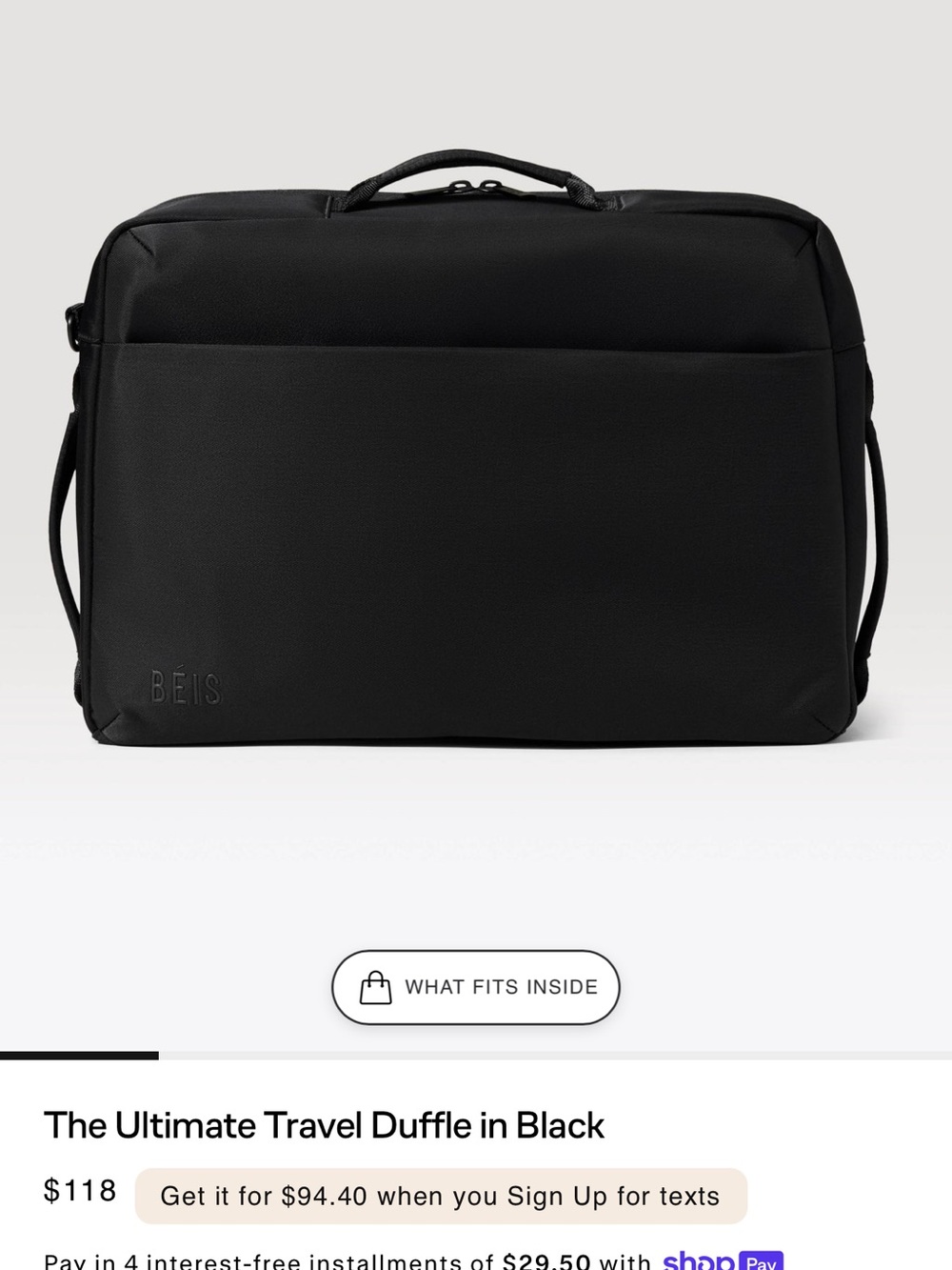 BEIS NWT The Ultimate Travel Duffle 
in Black - Picture 5 of 9